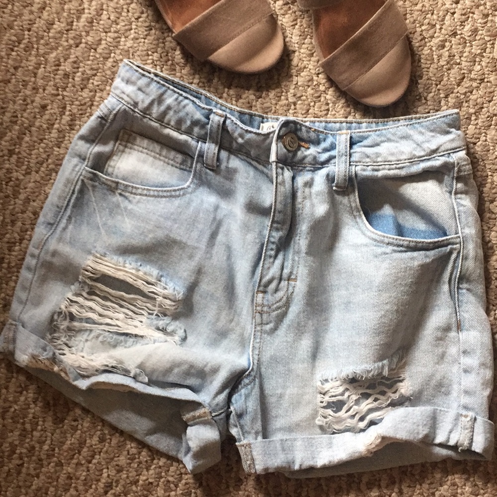 High-waisted Ripped Jean Shorts